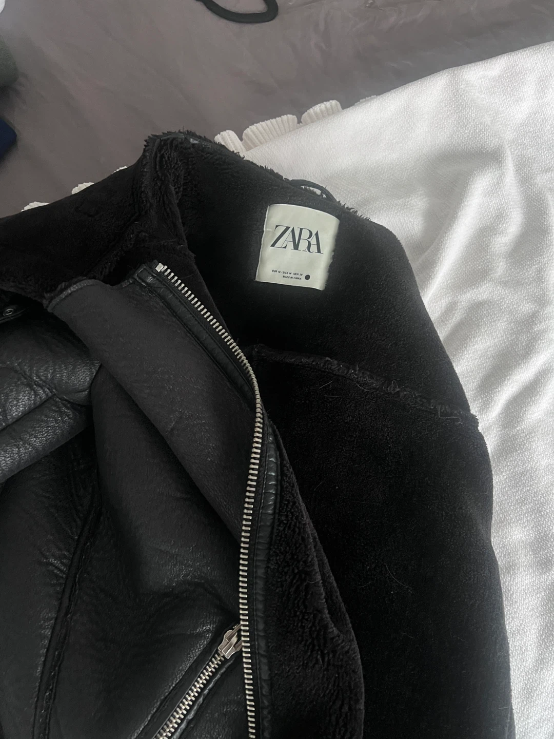 Zara Black Faux Fur Lined Aviator Jacket - Size Medium - photo 4