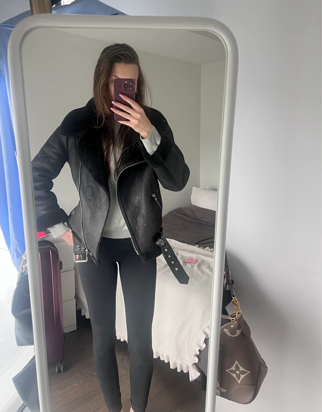 Zara Black Faux Fur Lined Aviator Jacket - Size Medium