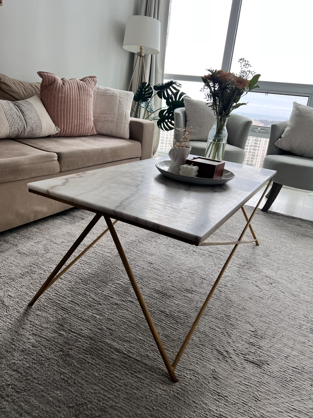 Marble Top Coffee Table and side table set with Gold Base - photo 3