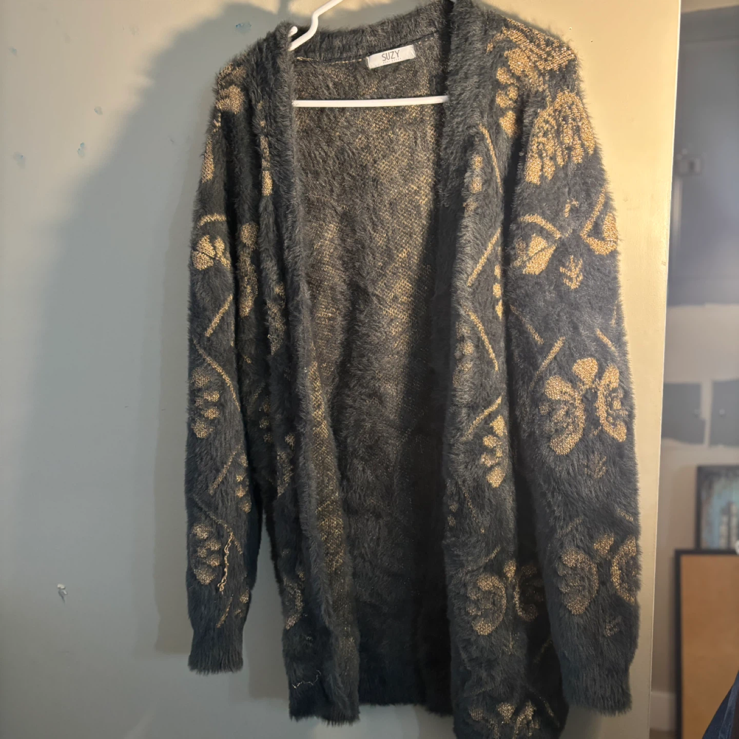 Suzy Women's Cardigan L/G Grey/Gold Floral Pattern