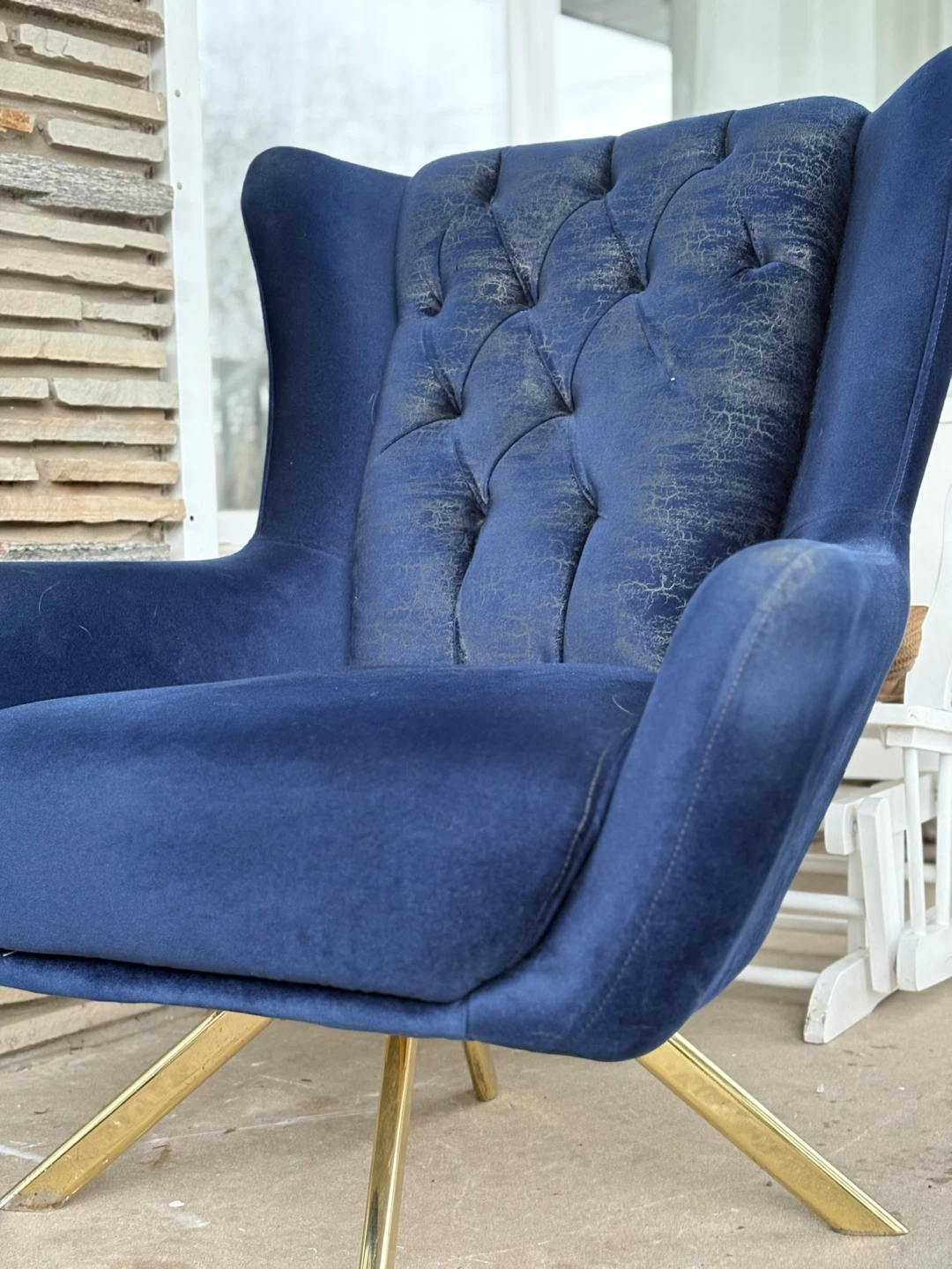 Blue Velvet Wingback Chair with Gold Legs