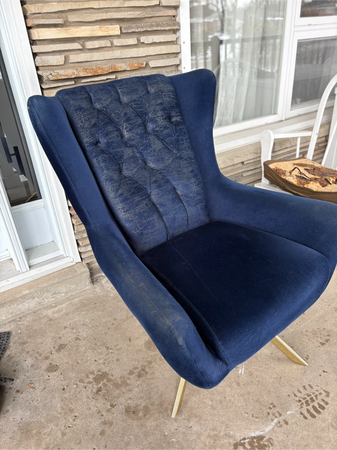 Blue Velvet Wingback Chair with Gold Legs - photo 5