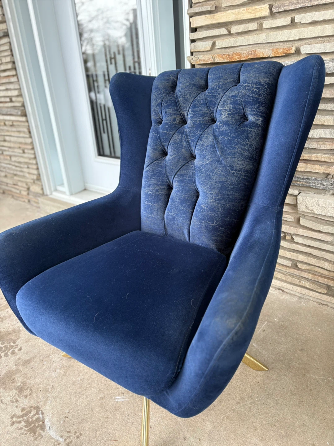 Blue Velvet Wingback Chair with Gold Legs - photo 4