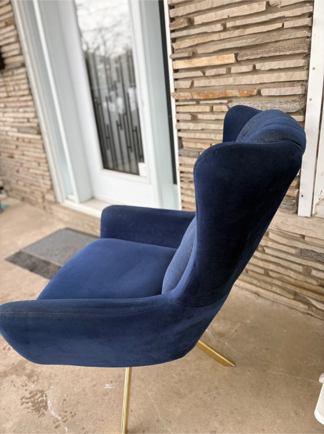 Blue Velvet Wingback Chair with Gold Legs - photo 3
