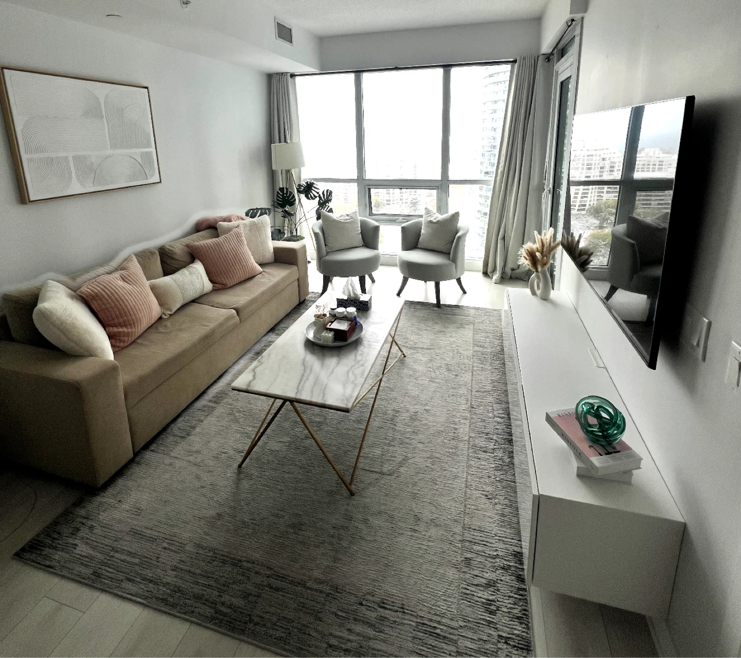 Marble Top Coffee Table and side table set with Gold Base