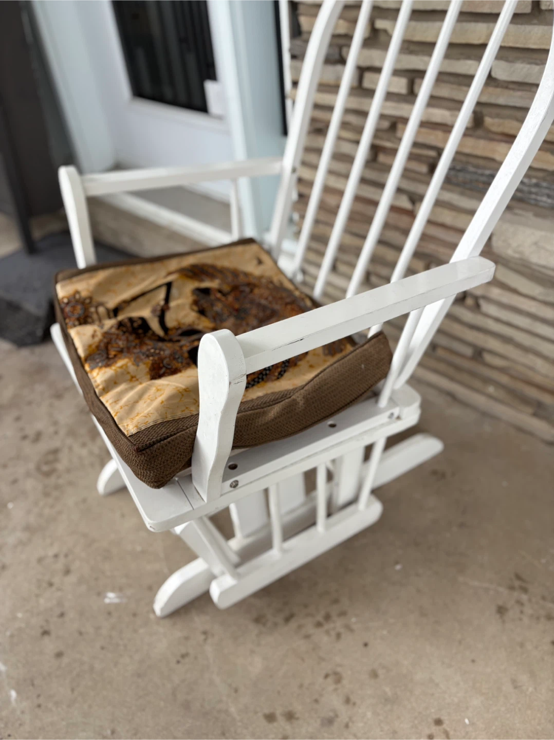 White Wooden Rocking Chair with Decorative Cushion