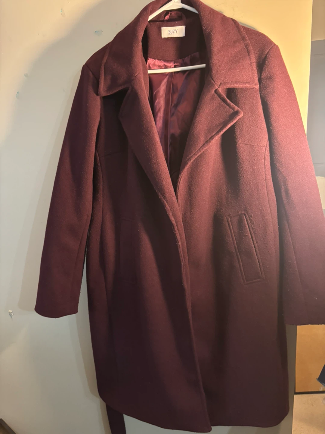 Suzy Shier Women's Burgundy Wool Blend Coat - Size L