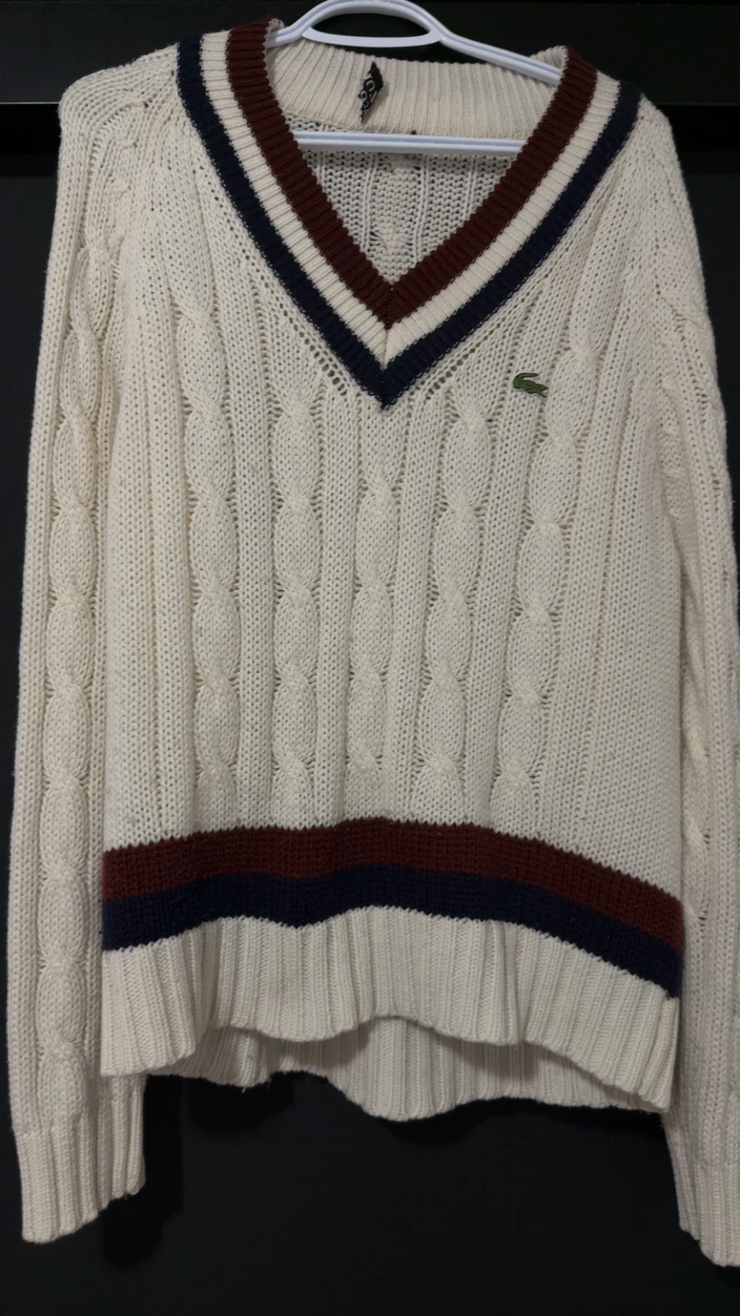 Lacoste V-Neck Cable Knit Sweater