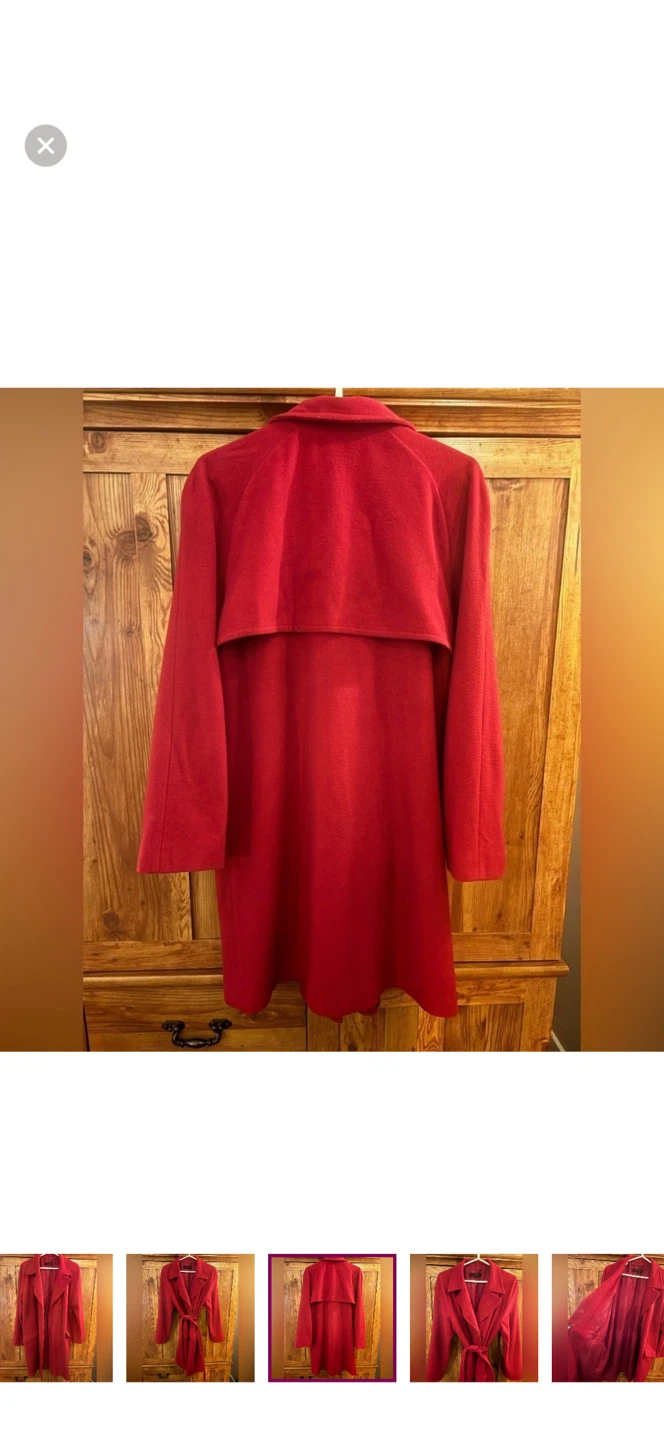 🧡 Jeanne Beker Wool Trench Coat Red w/ Belt & Pockets (Size 14) - photo 3