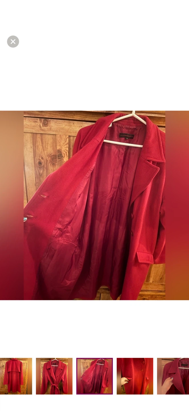 🧡 Jeanne Beker Wool Trench Coat Red w/ Belt & Pockets (Size 14) - photo 5