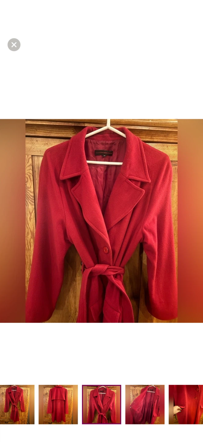 🧡 Jeanne Beker Wool Trench Coat Red w/ Belt & Pockets (Size 14) - photo 4