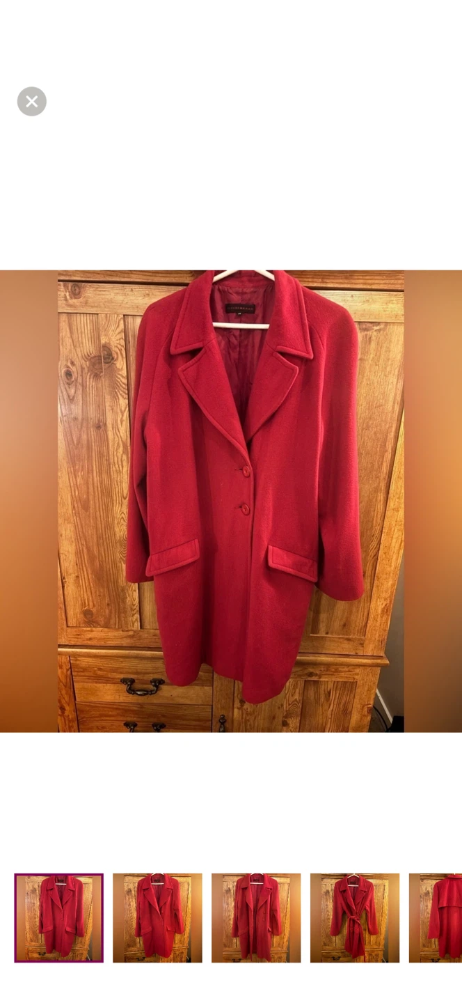 🧡 Jeanne Beker Wool Trench Coat Red w/ Belt & Pockets (Size 14)