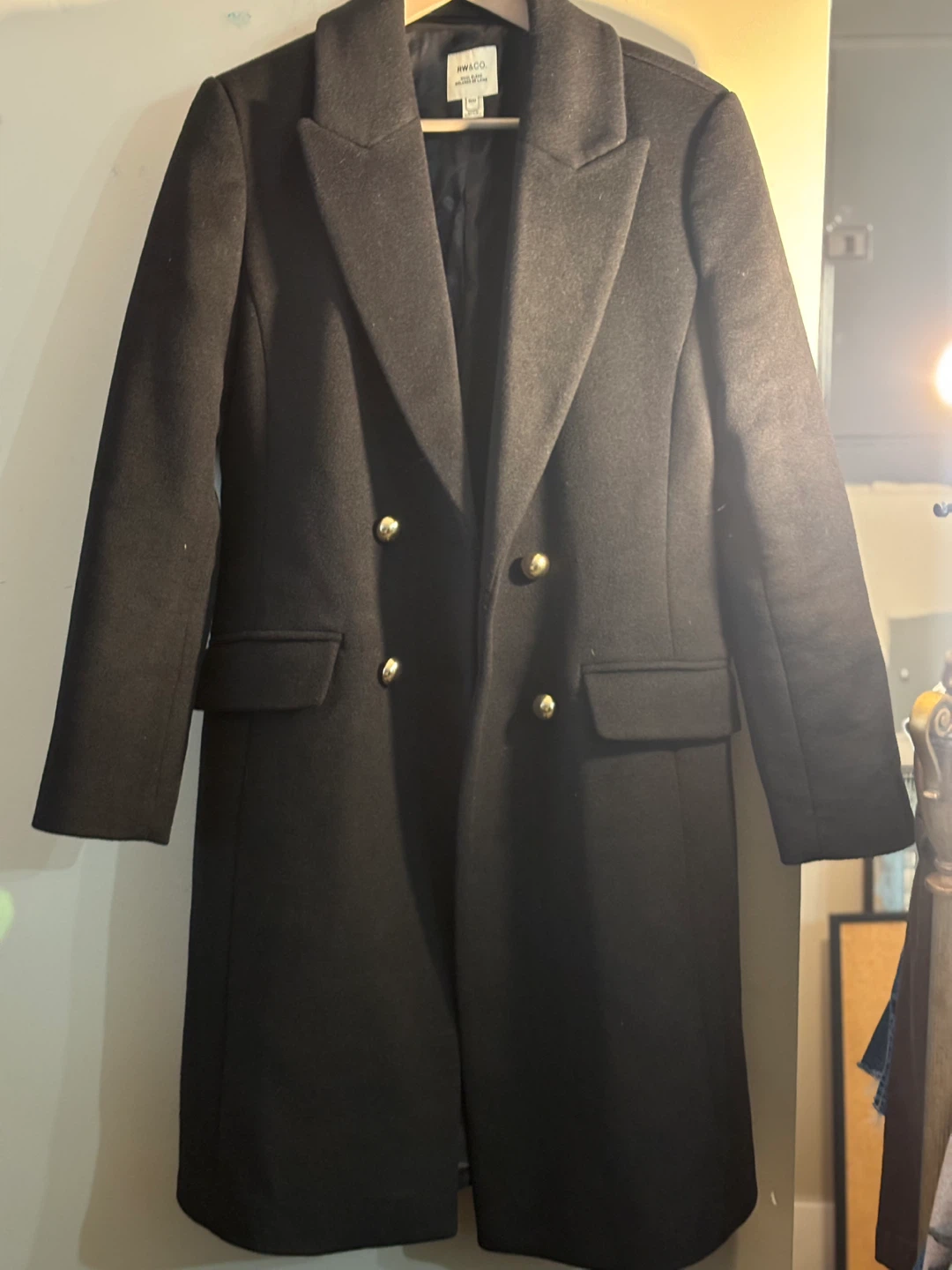 RW & CO. Black Double-Breasted Wool Blend Coat - Size M/M