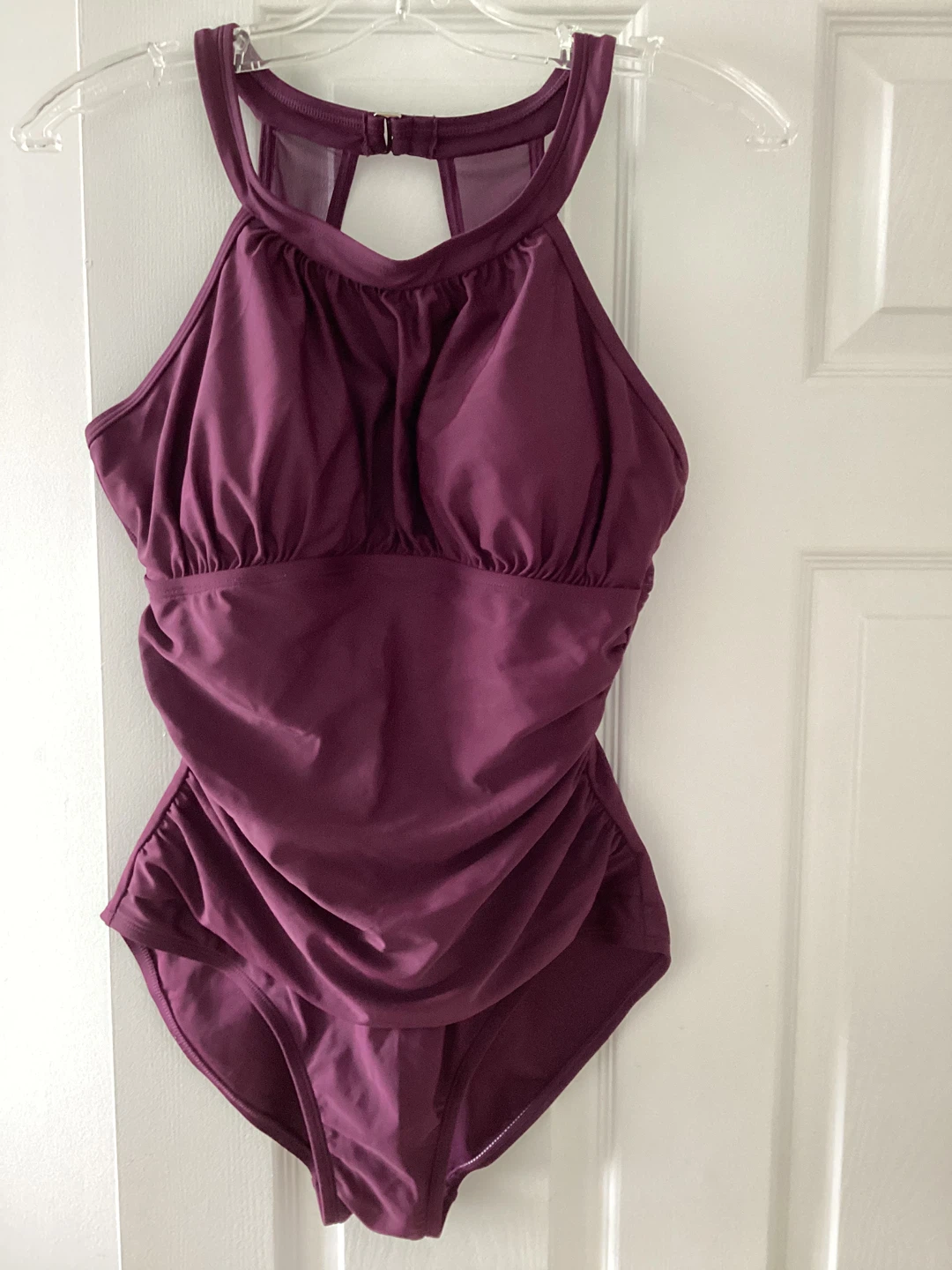 NWT halter rich Plum Ruched Swimsuit size L