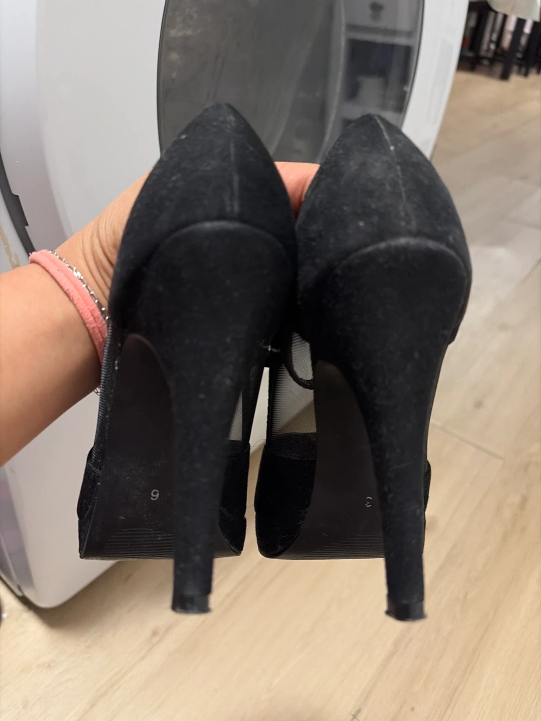 Black Suede T-Strap Heels - Size 6 - photo 3