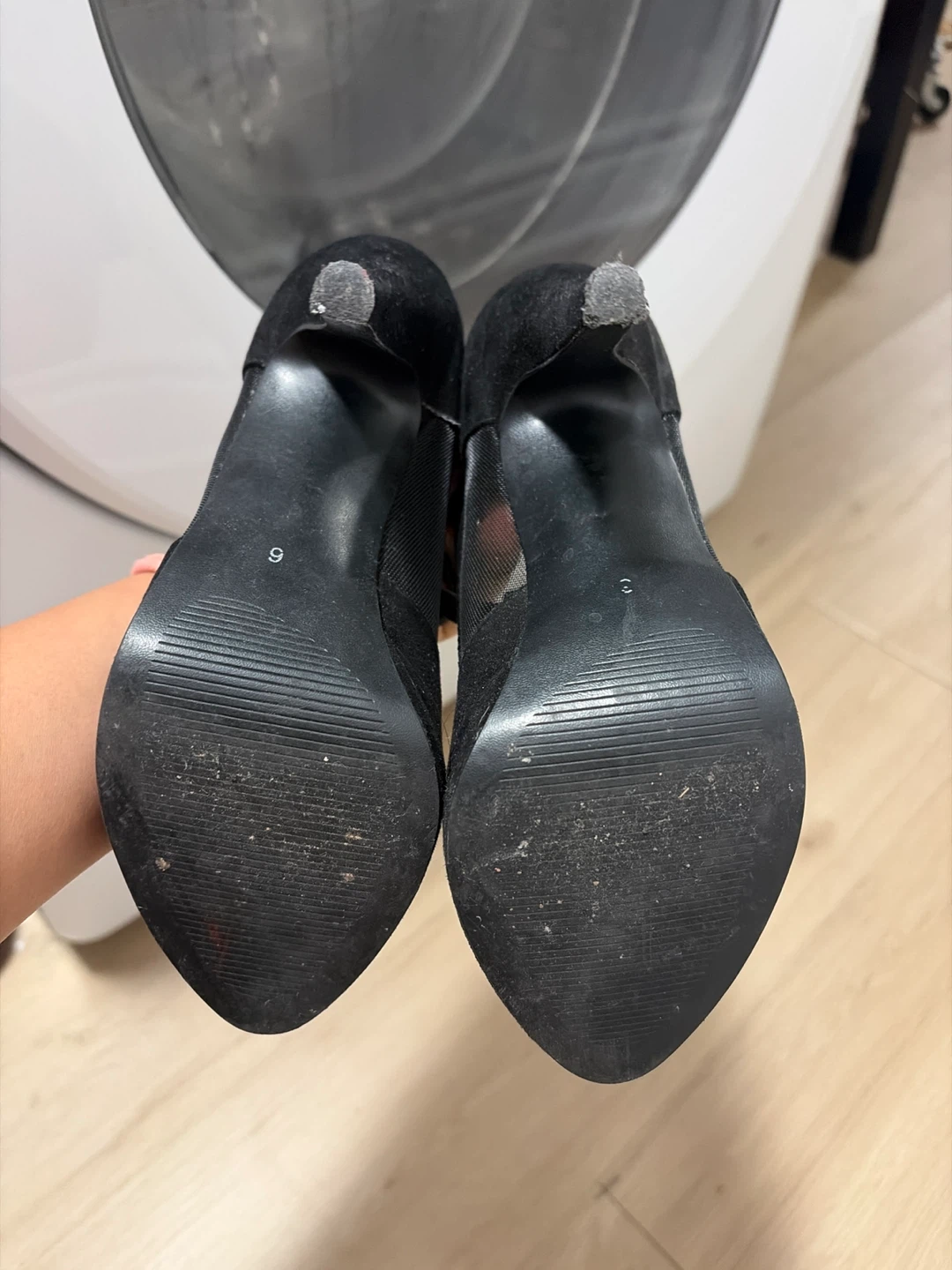 Black Suede T-Strap Heels - Size 6 - photo 4