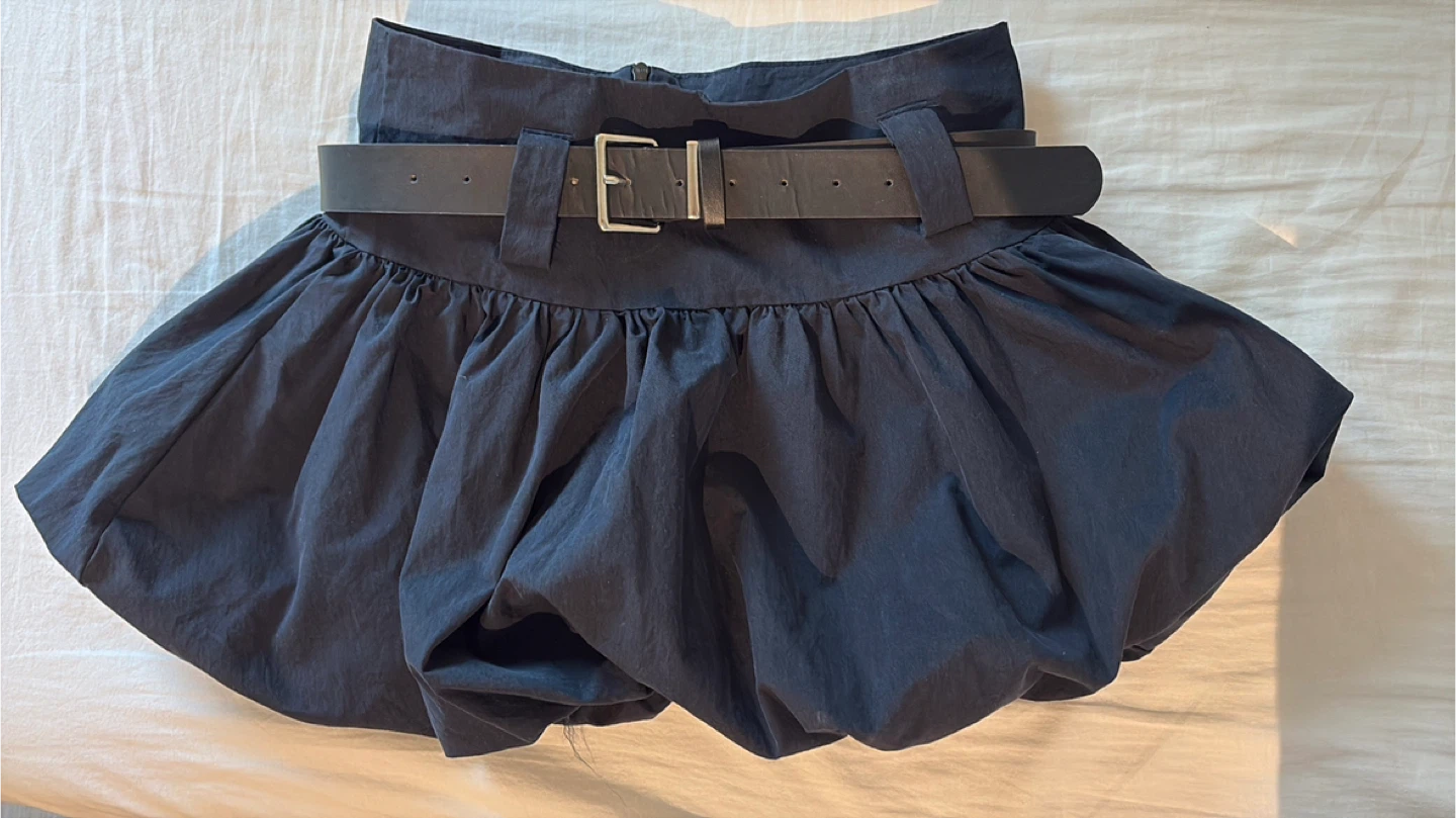 Navy Blue Bubble Skirt with Belt Size M