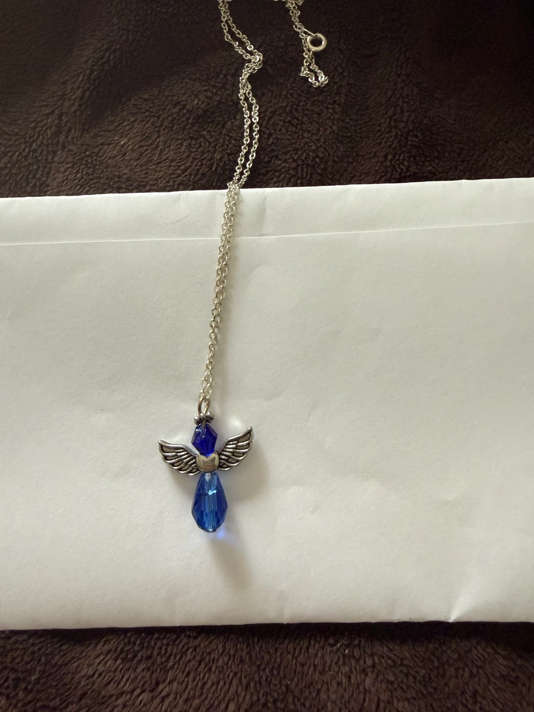Blue Crystal Angel Pendant Necklace