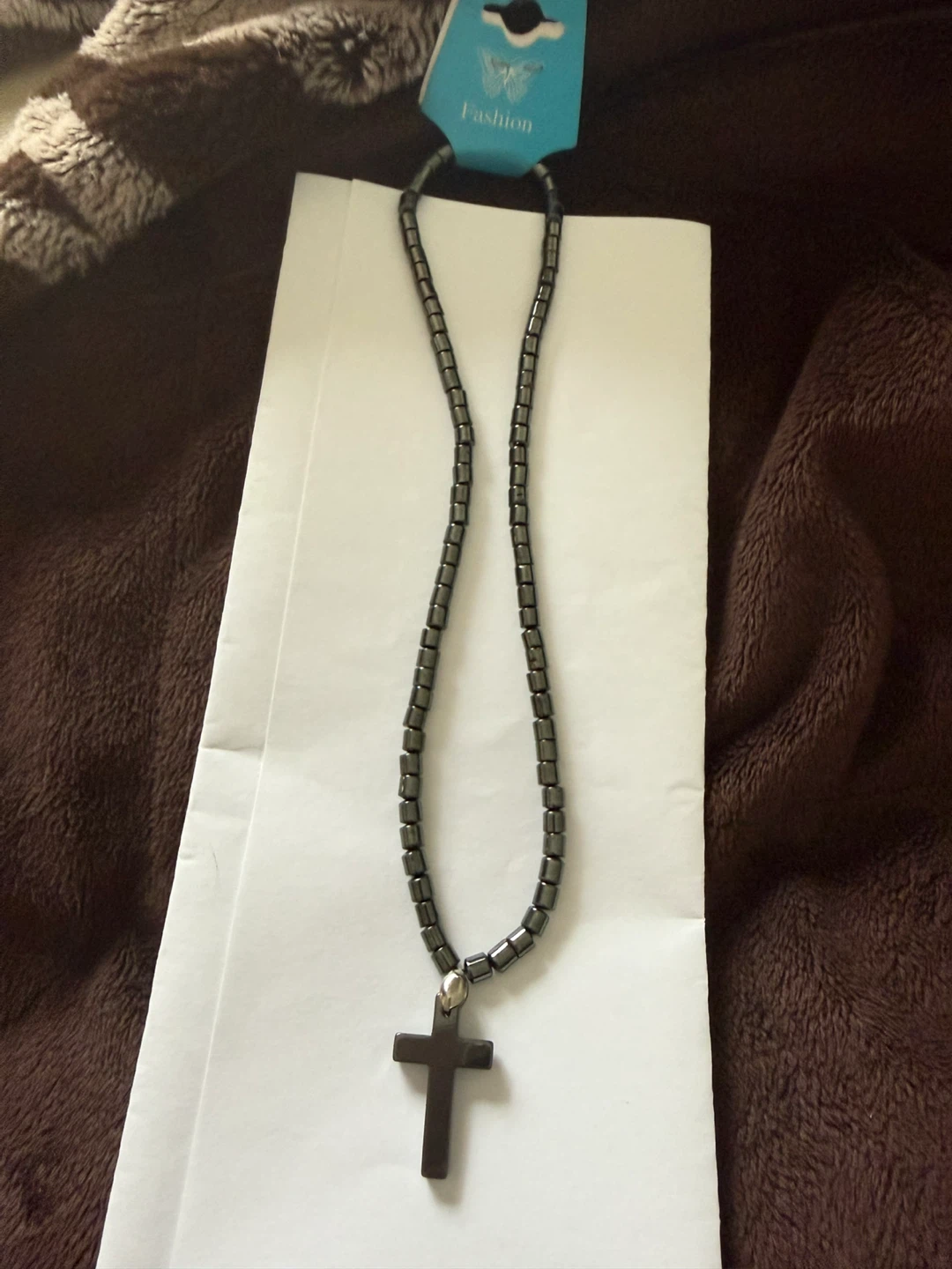 Hematite Bead Necklace with Cross Pendant - photo 2