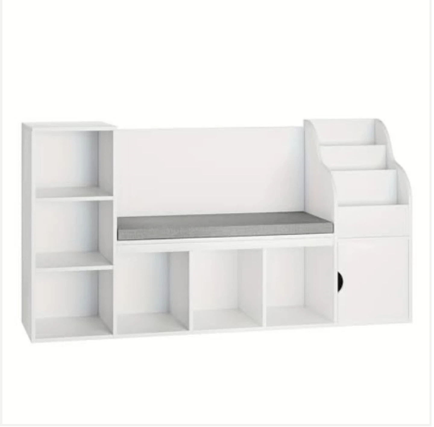 White Storage Bench with Shelves and Cabinet