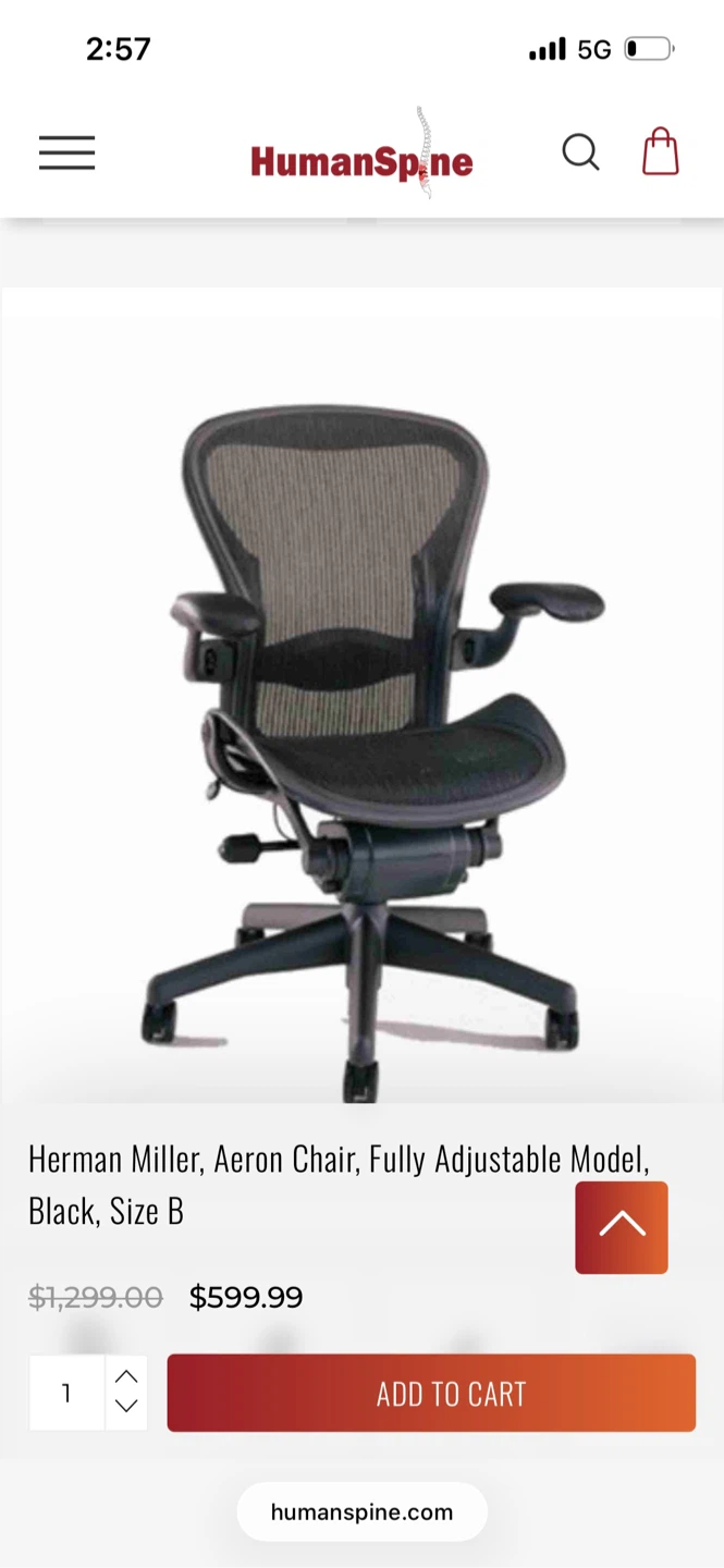 Herman Miller Aeron Chair, Fully Adjustable, Black, Size B