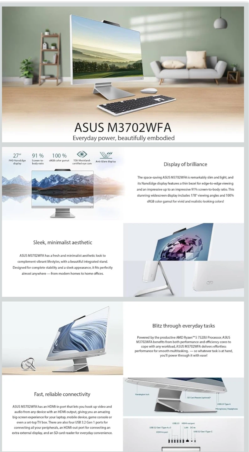 ASUS M3702WFA AiO 27” All-in-One Desktop Computer – Like New - photo 3