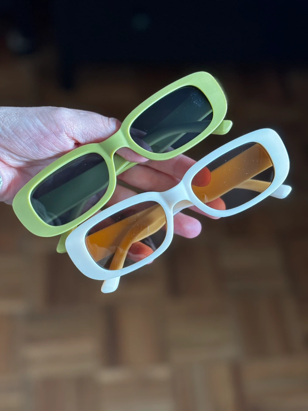 Retro Rectangular Sunglasses - Green & White - photo 2