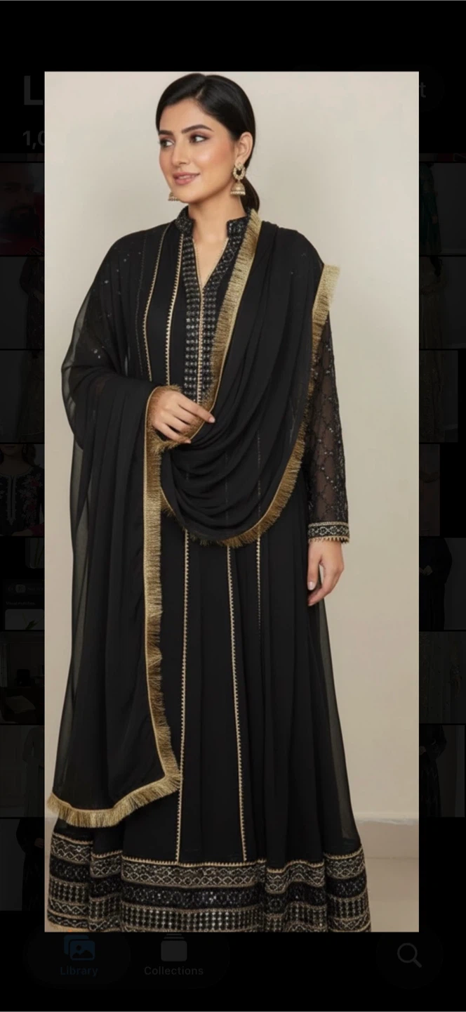 Chiffon Embellished Long Dress Pakistani - photo 3