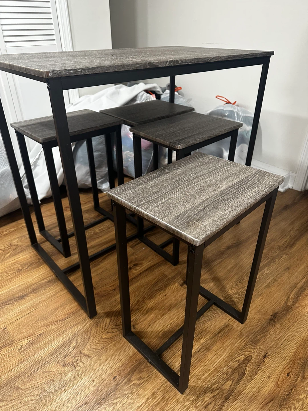 Gray Wood Grain Bar Table Set with 4 Stools - photo 2