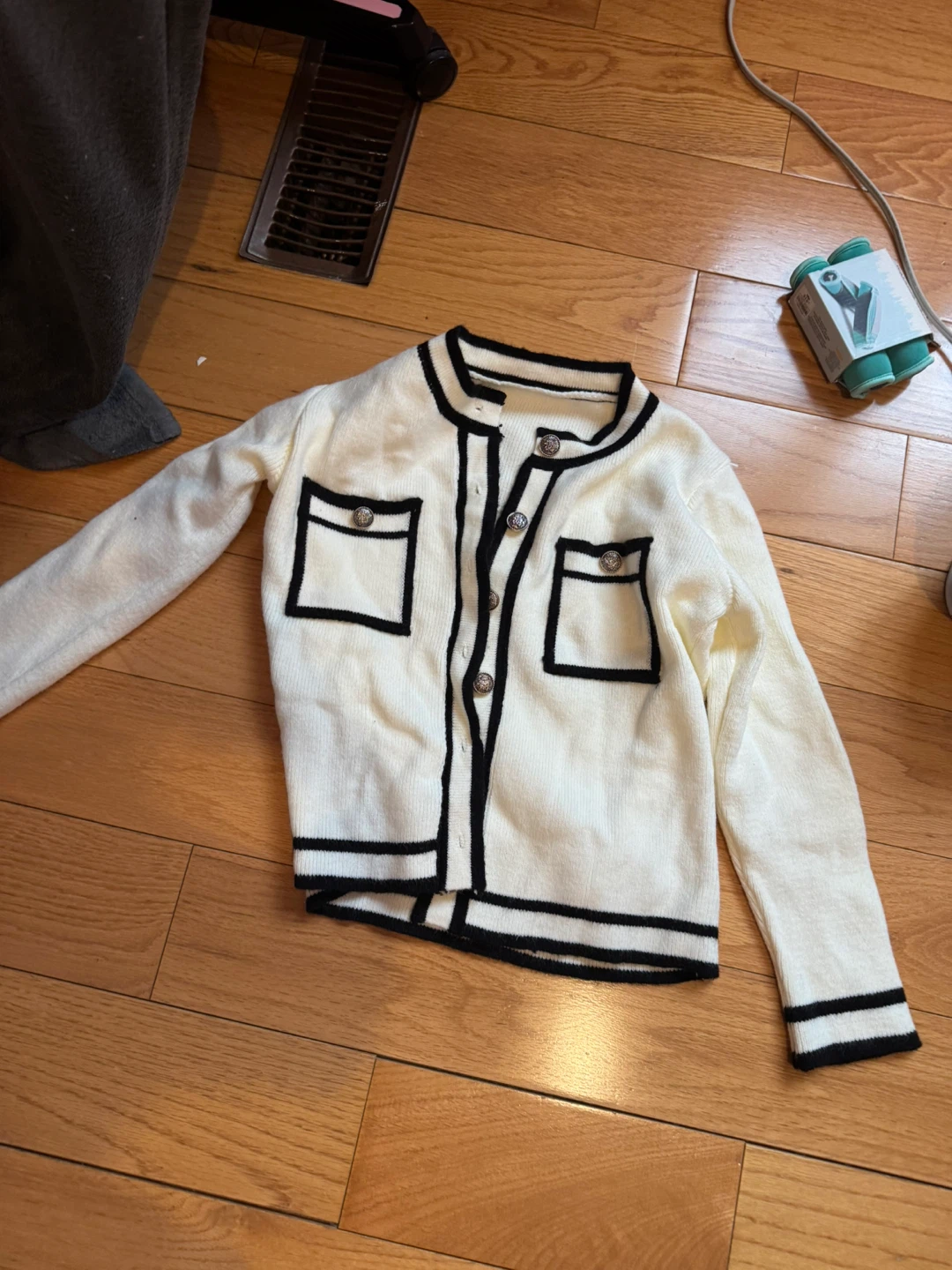 Cream and Black Trim Cardigan