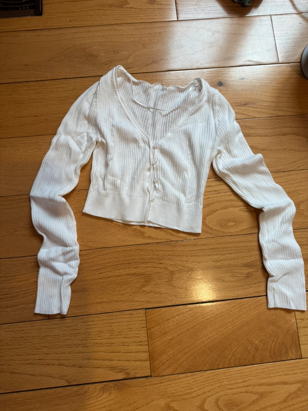 White Ribbed Cropped Cardigan