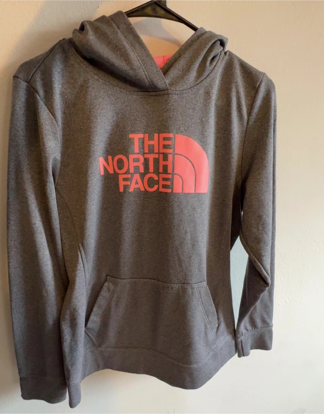 The North Face Gray Hoodie with Pink Logo