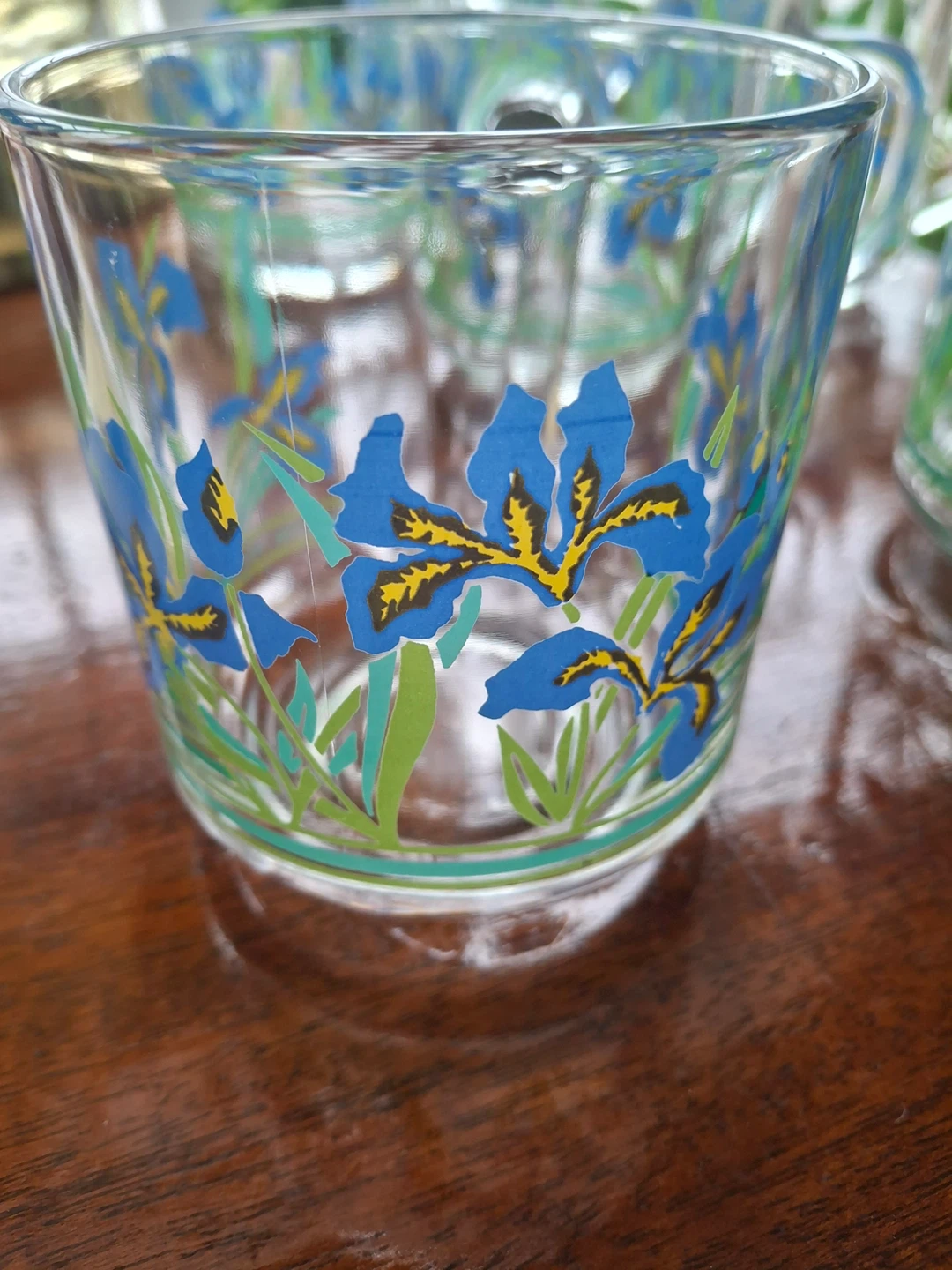 Set of 6 vintage Luminarc glass blue iris mugs - photo 4