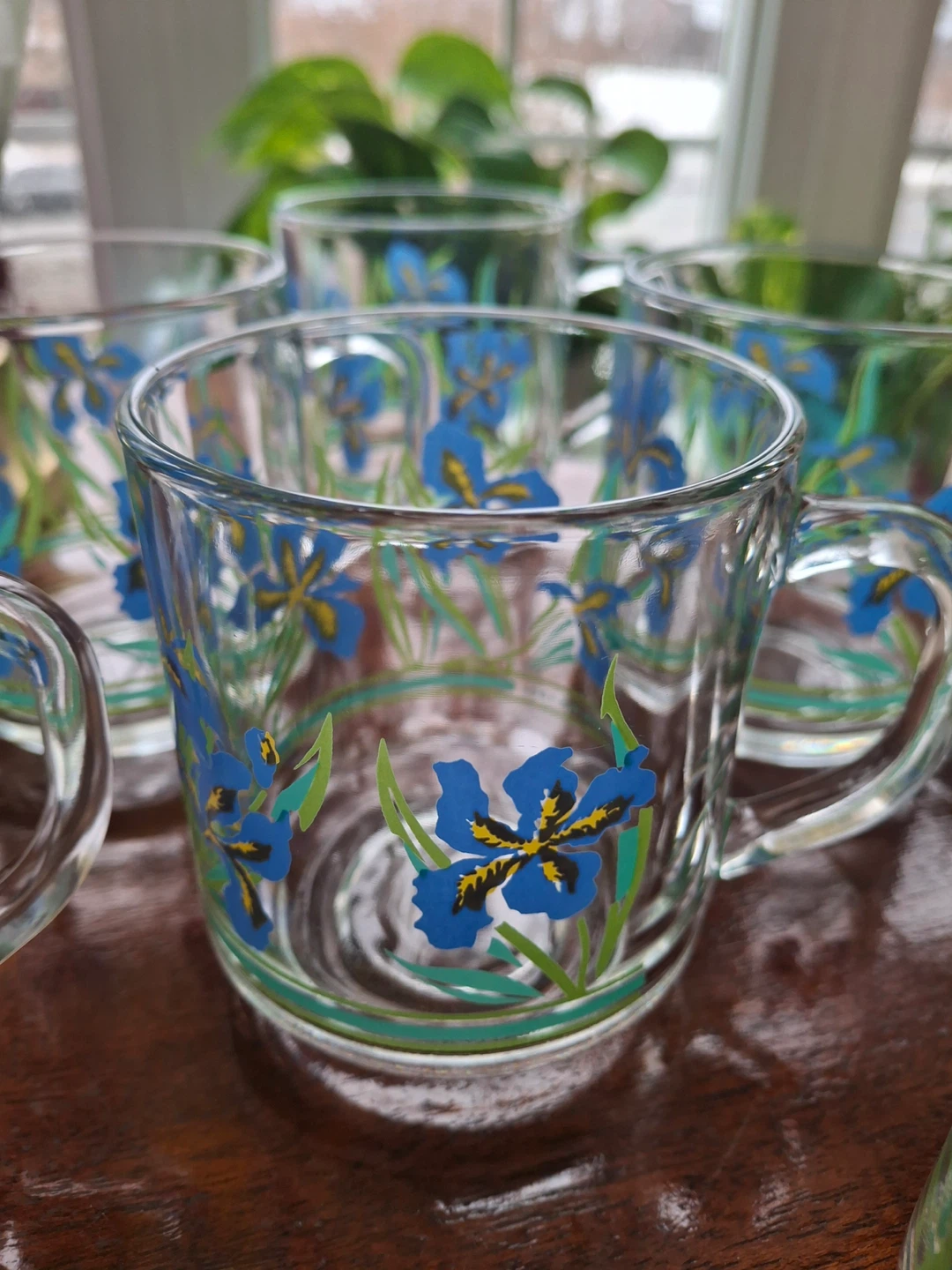 Set of 6 vintage Luminarc glass blue iris mugs - photo 2