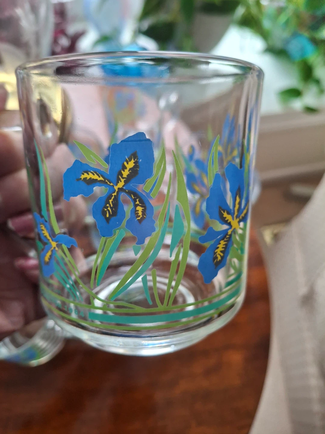 Set of 6 vintage Luminarc glass blue iris mugs - photo 5