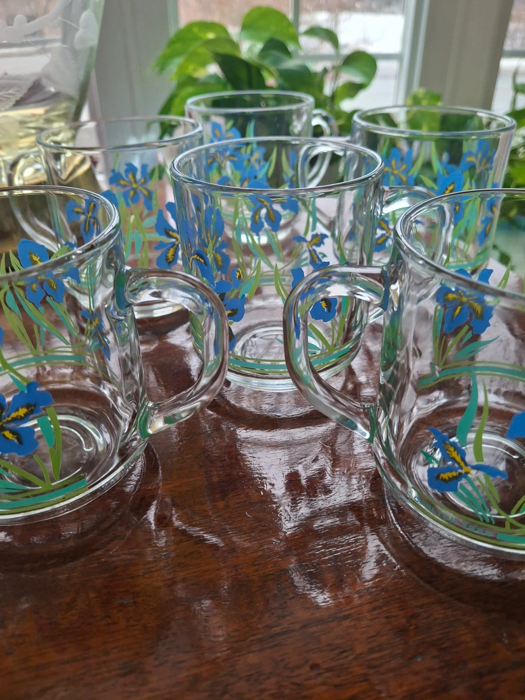 Set of 6 vintage Luminarc glass blue iris mugs - photo 3