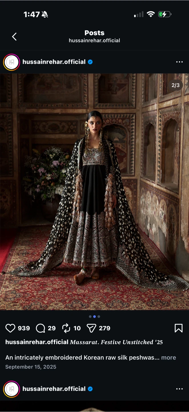 Hussain Rehar Black Embroidered Anarkali Dress - photo 2