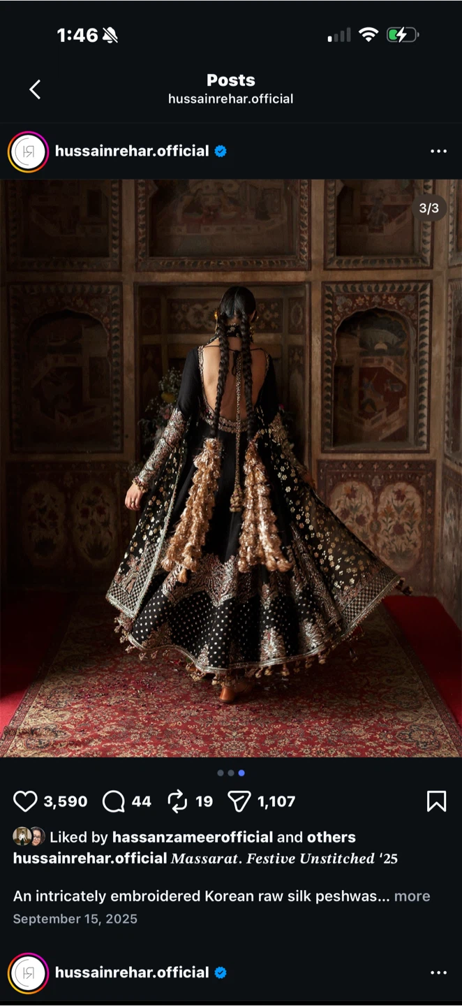 Hussain Rehar Black Embroidered Anarkali Dress - photo 3
