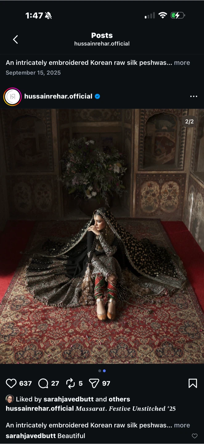 Hussain Rehar Black Embroidered Anarkali Dress