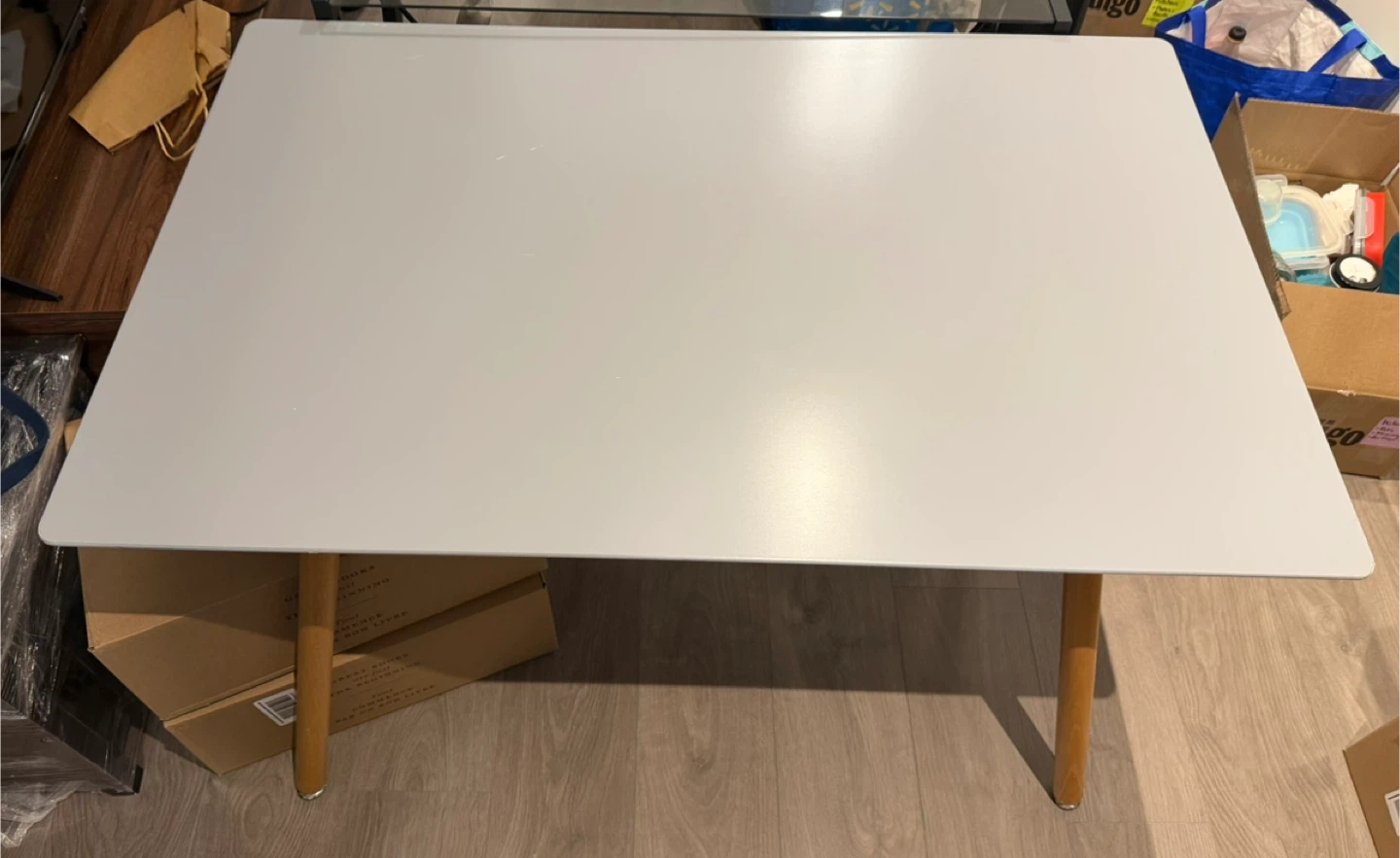 Small Blue Grey Dining Table with Wooden Legs