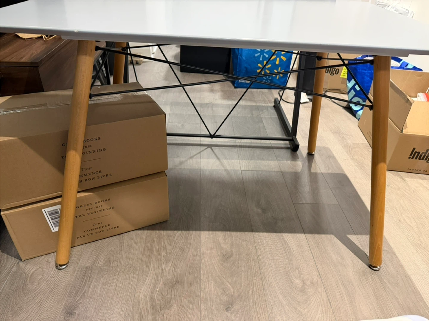 Small Blue Grey Dining Table with Wooden Legs - photo 2
