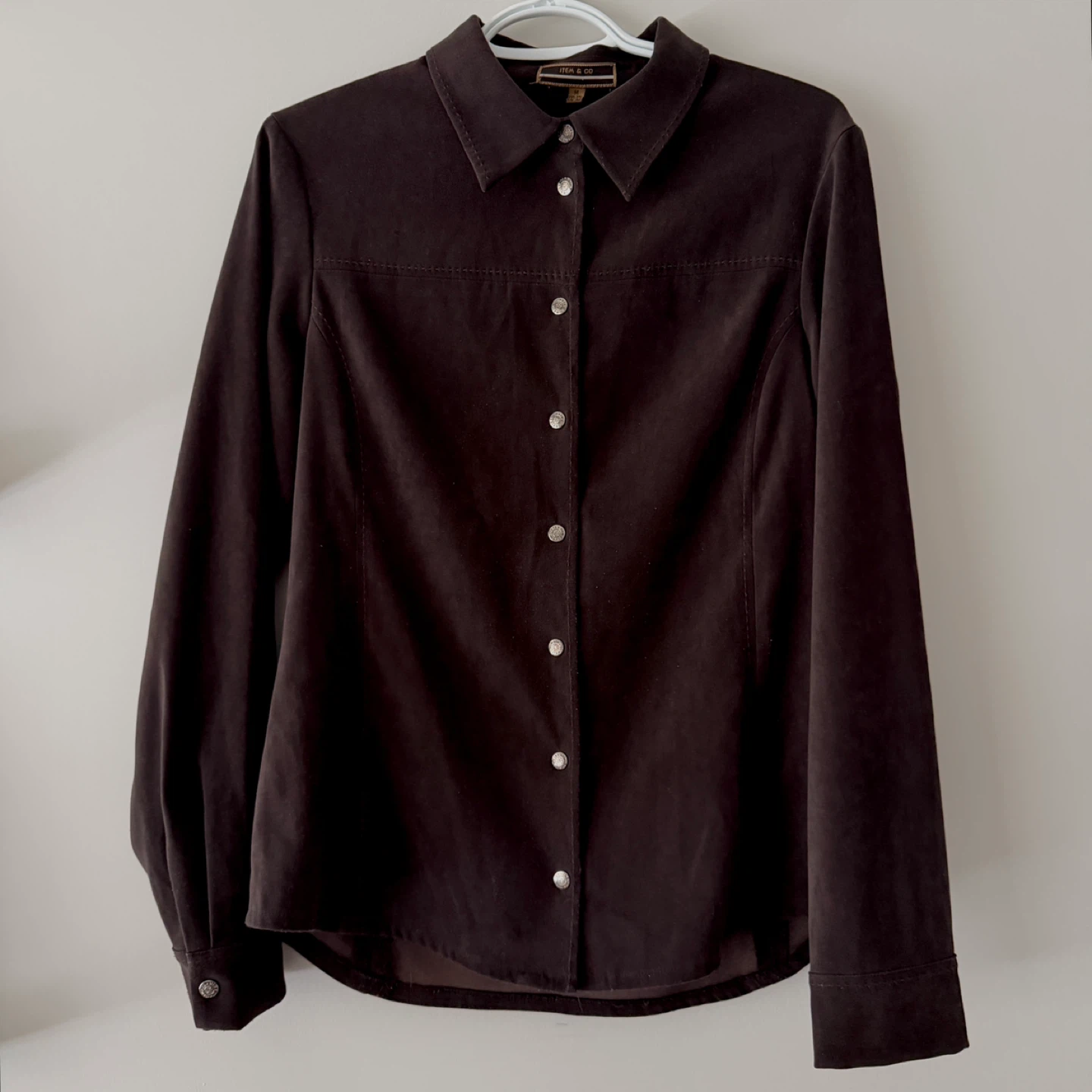 Vintage (Faux) Suede Brown Button Up Shirt - Size Medium
