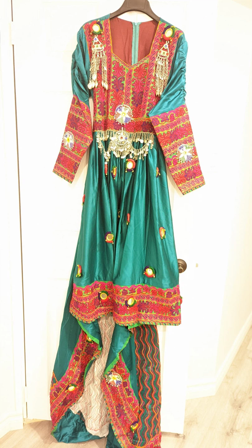 Emerald Green Embroidered Maxi Dress with Silver Embellishments