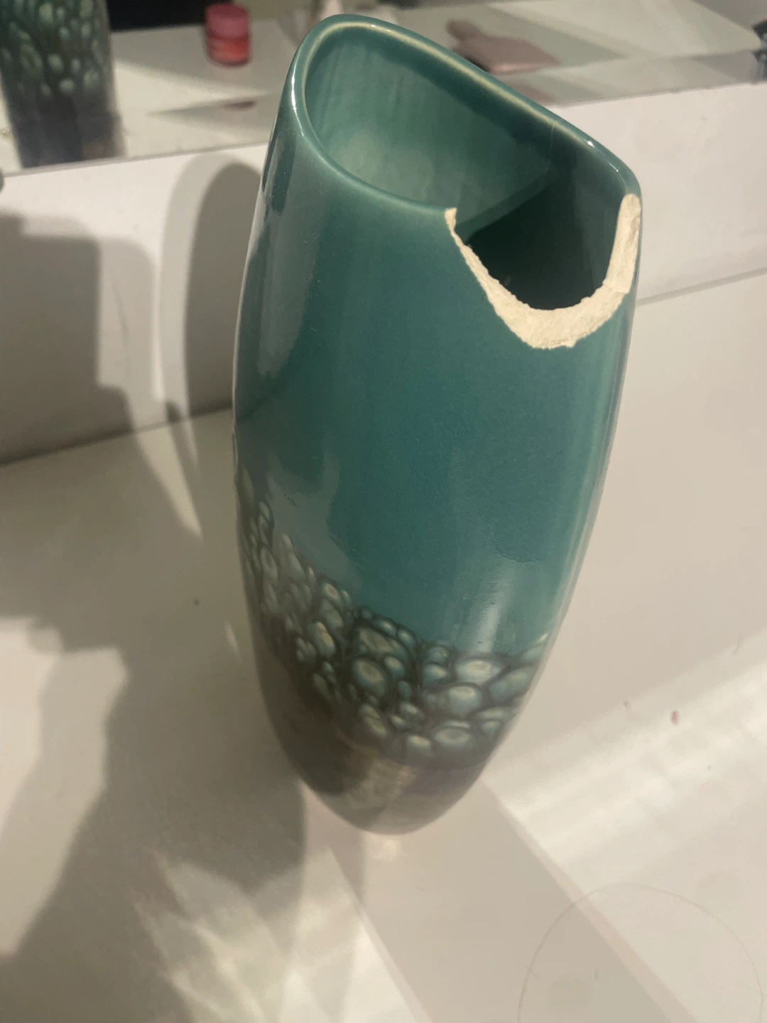 Teal Ceramic Vase with Textured Bottom - photo 2