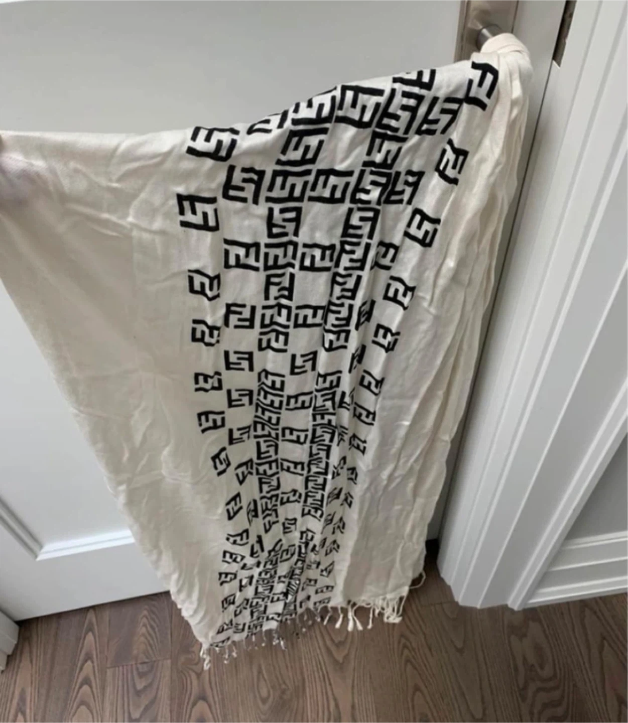 White Scarf with Black FF Fendi Logo