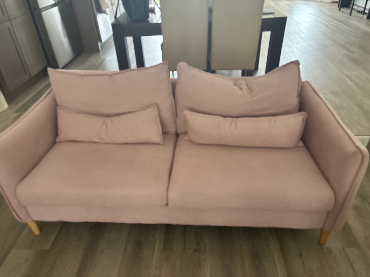 Pink Loveseat Sofa with Accent Pillows