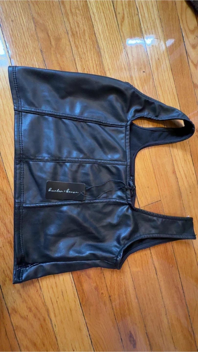 Black Faux Leather Corset Top - photo 2