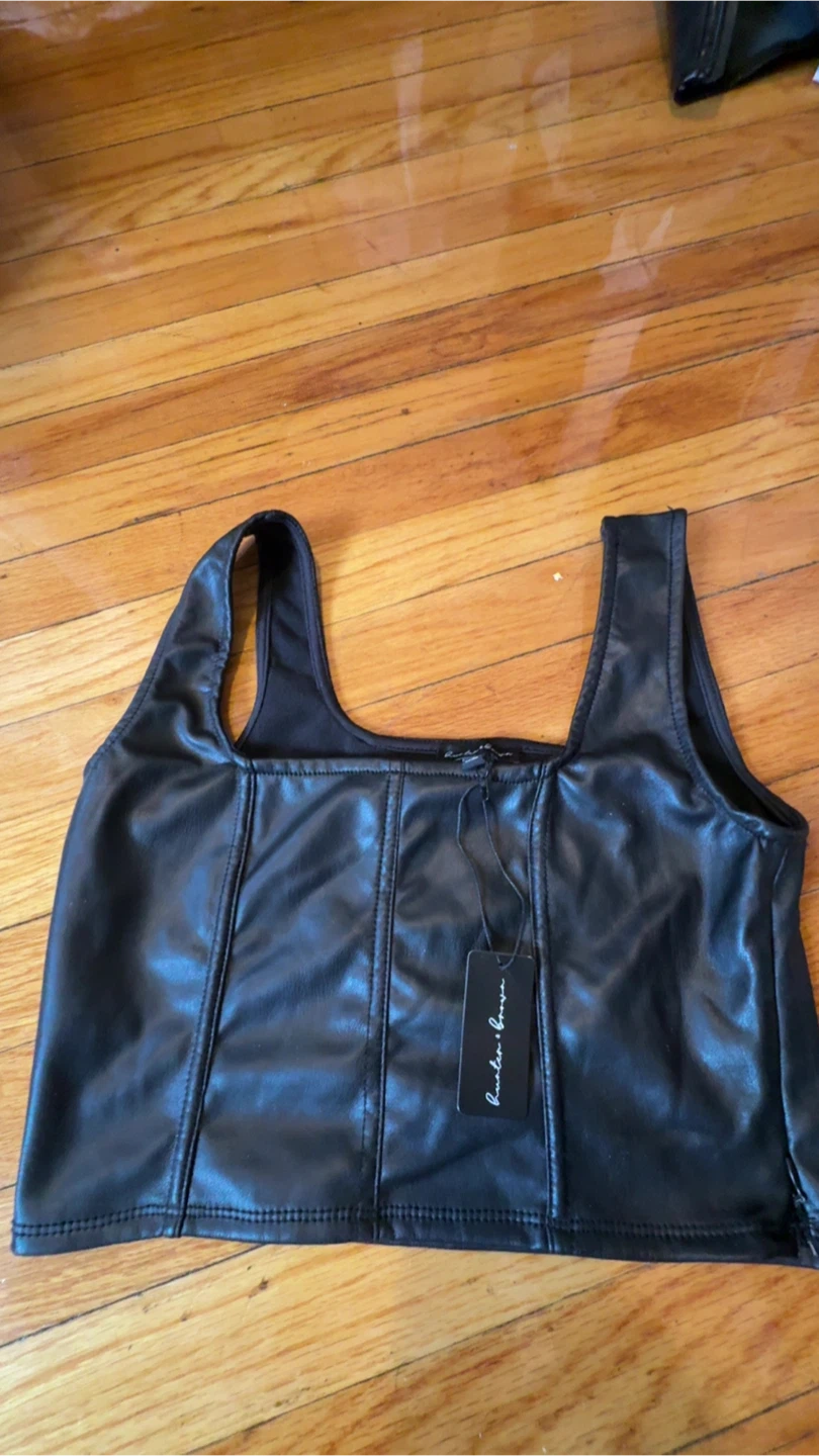 Black Faux Leather Corset Top