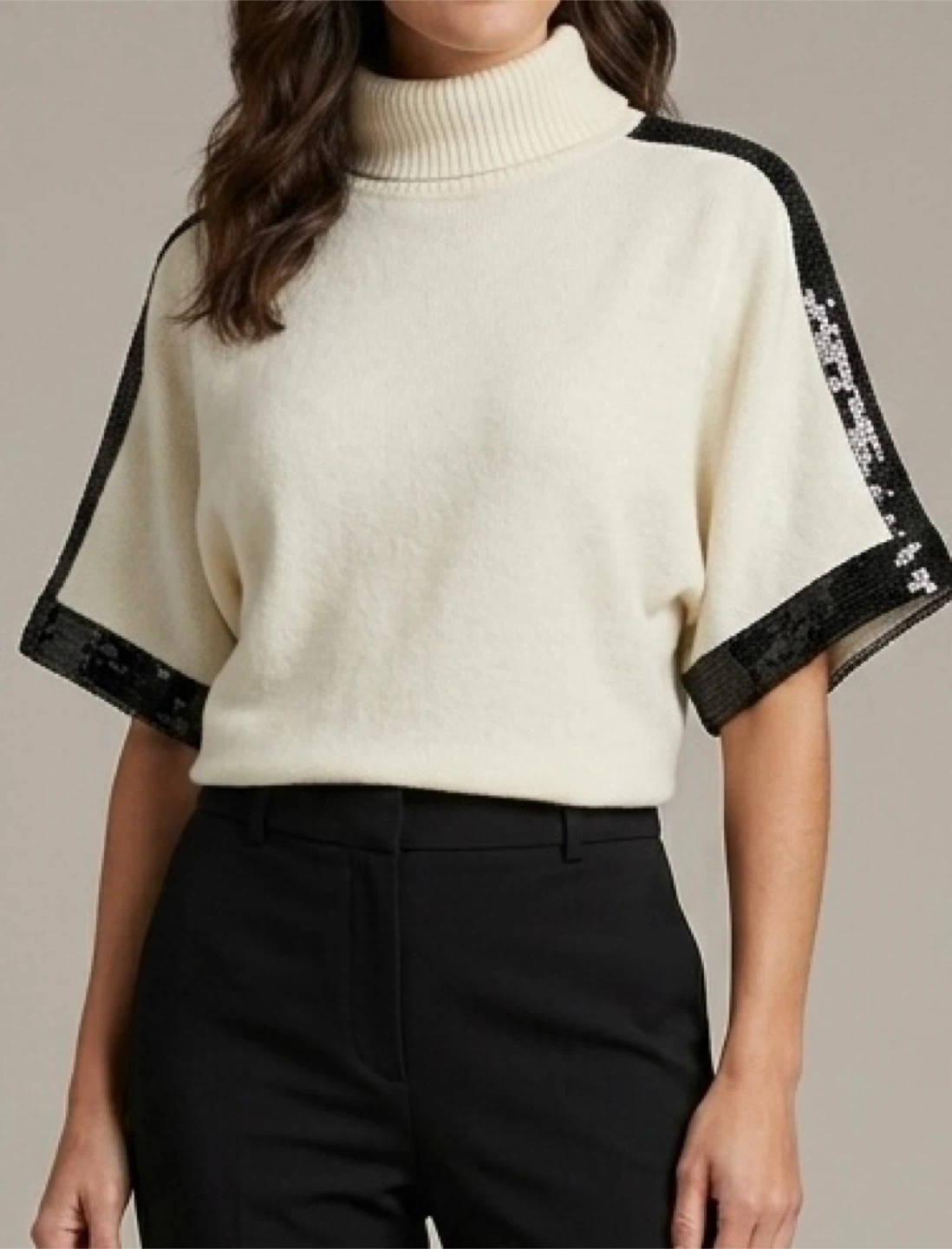 Turtleneck Sweater with Sequin Sleeves - photo 2