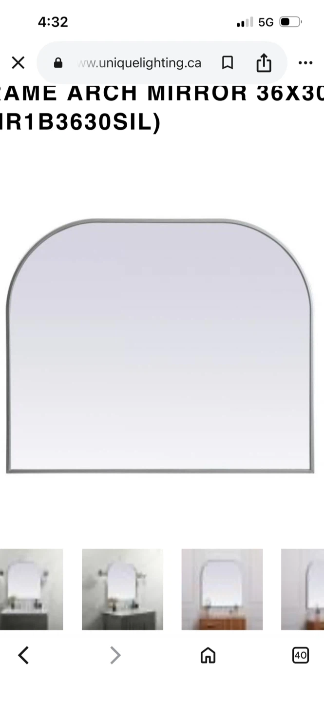 New Framed Arch Mirror 36x30